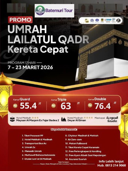 Paket Umrah Lailatul Qadar Madinah 1447H/2026M , BTT-Ahz,  Itikaf 17 Hari, Periode Keberangkatan 07 sd 23 Maret 2026
